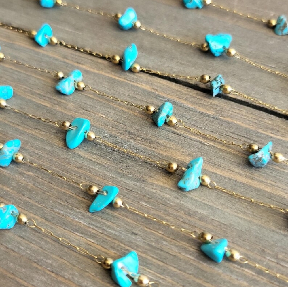 Turquoise Stone Choker Necklace- Crystal Necklace- 18k Gold Necklace Chain- Real